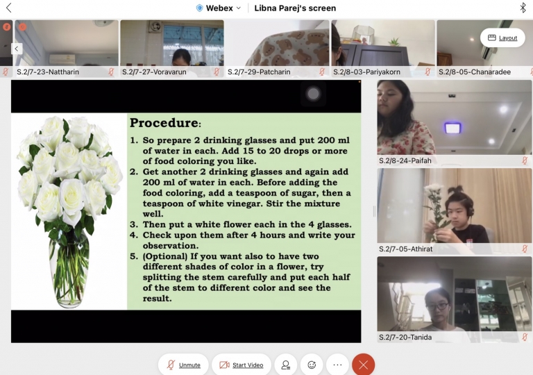 S2 enjoyed the Chemistry experiment planned by Ms. Libna Pareja together with Ms. Lalita Manyanont and Ms. Sunisa Khaowpimai. In this color changing flowers experiment, students discover for themselves how essential the stem’s function is to plant growth.
