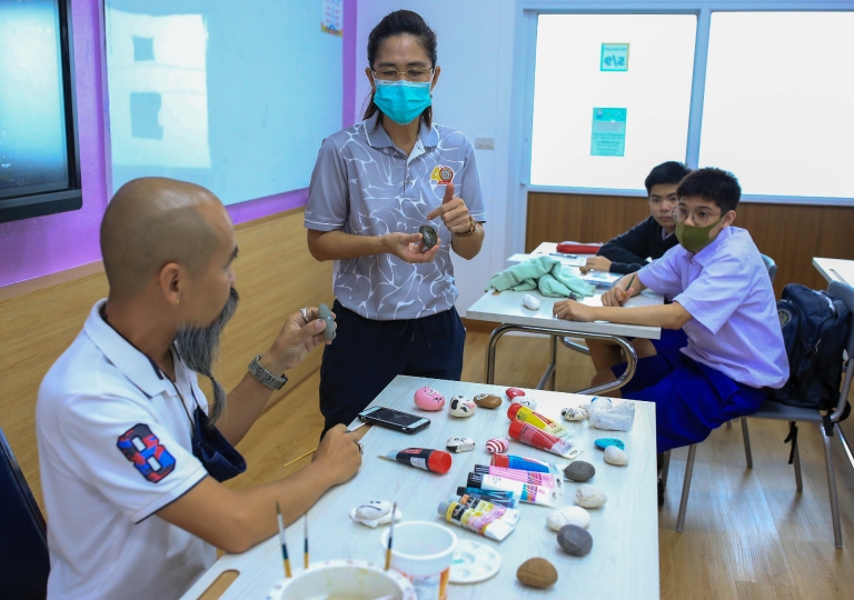 Student’s Lounge – Ms. Genevieve, Career Subject teacher tasked the Secondary 5 students to design and paint a stone to see their talent in drawing, sketching and painting, September 9, 2020.