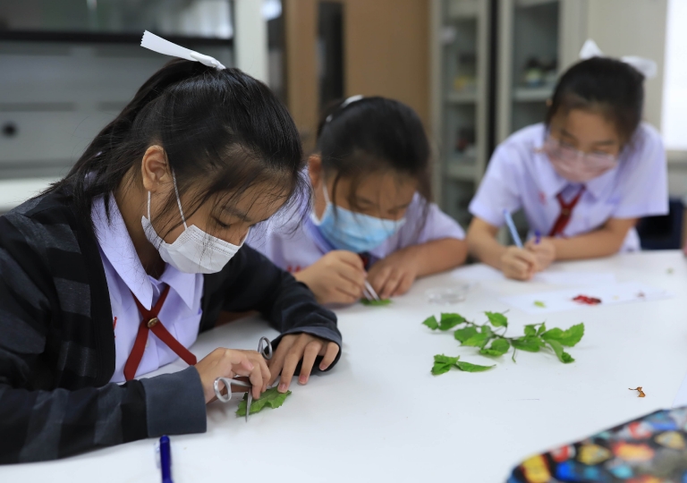 Primary 5 has a fun start doing the Flowers’ Blossom lab activity together with their Science teachers, Mr. Teisutis Asmenavicius and Ms. Supanee Nilprapai. 